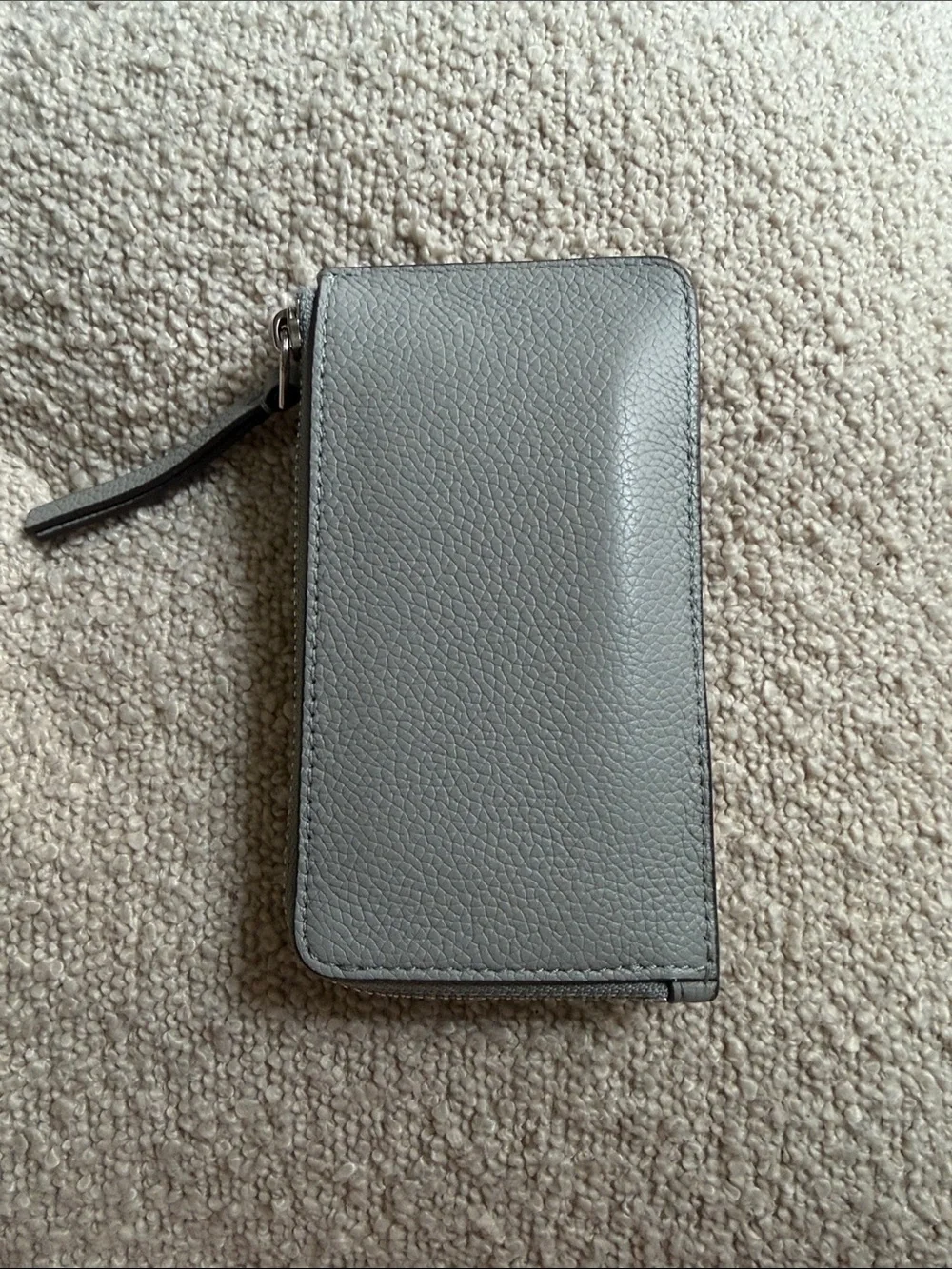 Tory Burch Gray Leather Wristlet Card Case with Yellow, Tan and Cream Stripes
